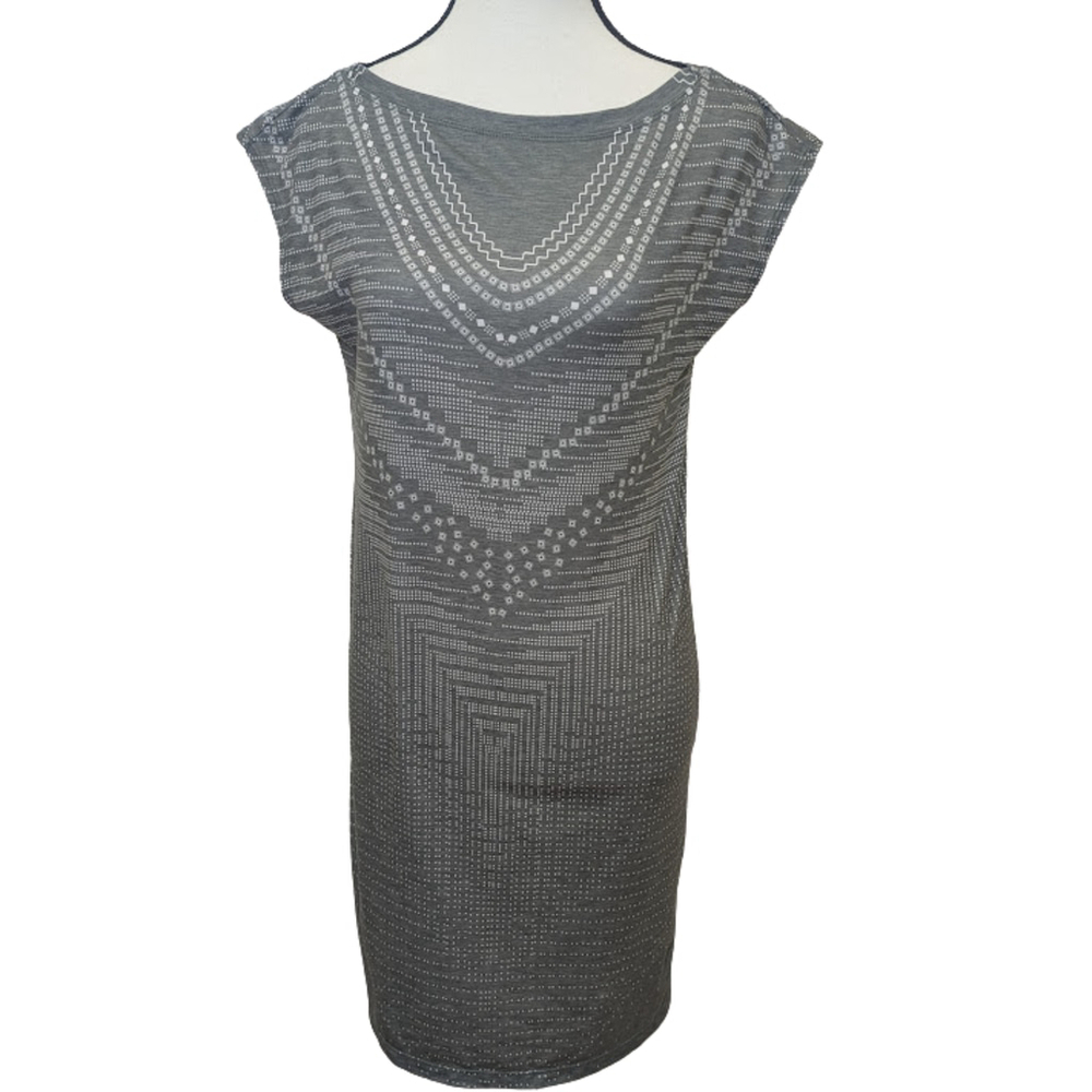 prAna Gray Geometric Print Dress | Boho Athleisure Minimalist Soft Grunge | XS